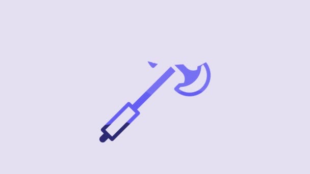 Icono Hacha Medieval Azul Aislado Sobre Fondo Púrpura Animación Gráfica — Vídeo de stock