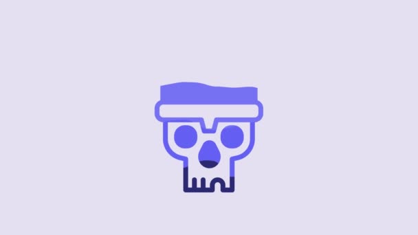 Cráneo Azul Con Icono Casco Vikingo Aislado Sobre Fondo Púrpura — Vídeo de stock