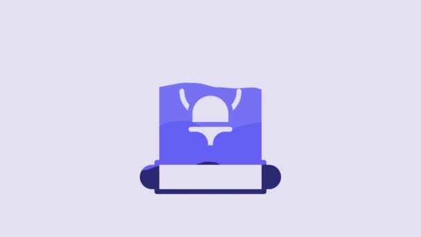 Blue Decree Paper Parchment Scroll Icon Icon Isolated Purple Background — Stockvideo