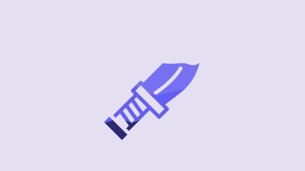 Blue Dagger Icon Isolated Purple Background Knife Icon Sword Sharp — Vídeo de Stock