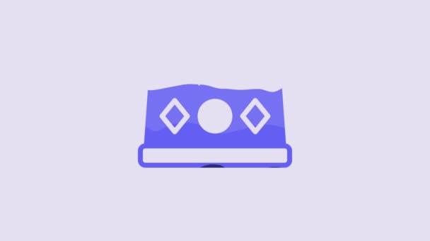 Icono Corona Rey Azul Aislado Sobre Fondo Púrpura Animación Gráfica — Vídeos de Stock