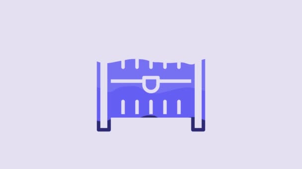 Blue Antique Treasure Chest Icon Isolated Purple Background Vintage Wooden — Stockvideo