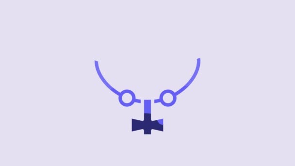 Blue Necklace Gem Icon Isolated Purple Background Video Motion Graphic — Stockvideo