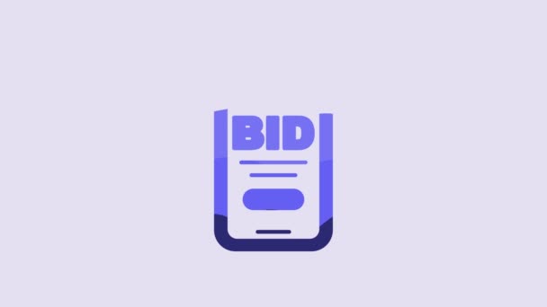 Blue Online Auction Icon Isolated Purple Background Bid Sign Auction — Stockvideo