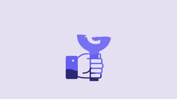 Blue Hand Holding Auction Paddle Icon Isolated Purple Background Bidding — Vídeos de Stock