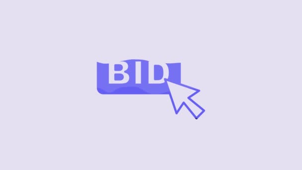 Blue Bid Icon Isolated Purple Background Auction Bidding Sale Buyers — Vídeo de stock