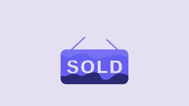 Blue Hanging Sign Text Sold Icon Isolated Purple Background Auction — Video Stock