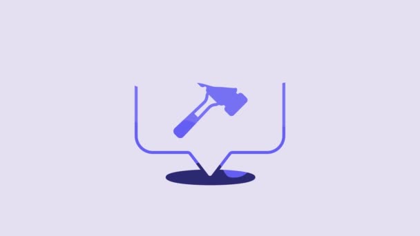 Blue Auction Hammer Icon Isolated Purple Background Gavel Hammer Judge — Stok video