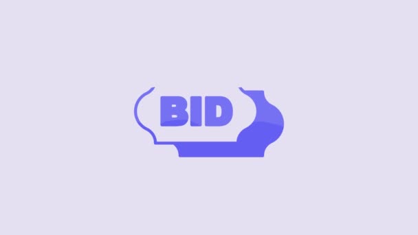 Ícone Blue Bid Isolado Fundo Roxo Leilão Licitante Venda Compradores — Vídeo de Stock
