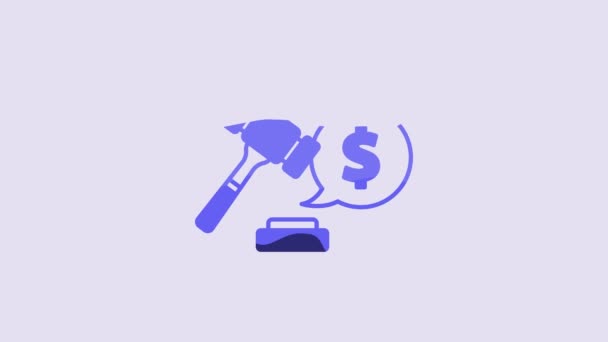 Значок Цены Синего Аукциона Выделенный Фиолетовом Фоне Молоток Молоток Судьи — стоковое видео