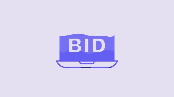 Blue Online Icono Subasta Aislado Sobre Fondo Púrpura Señal Oferta — Vídeos de Stock