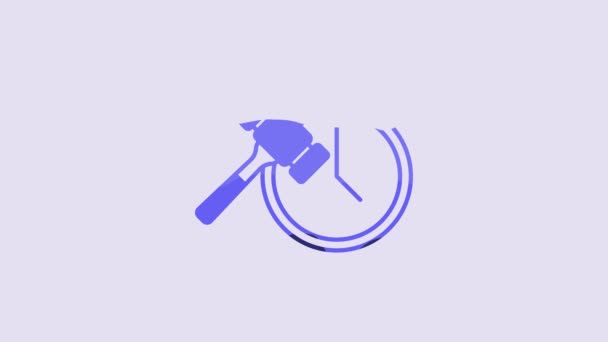 蓝色拍卖锤图标隔离在紫色背景 法官或拍卖商的加维尔锤 投标过程 拍卖投标 4K视频运动图形动画 — 图库视频影像