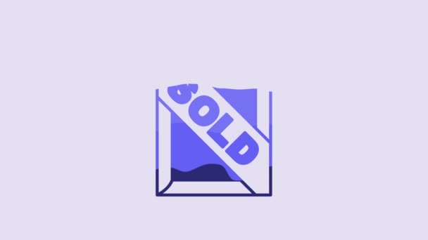 青のオークションの絵画は紫の背景に隔離されたアイコンを販売した 競売入札 販売およびバイヤー 4Kビデオモーショングラフィックアニメーション — ストック動画