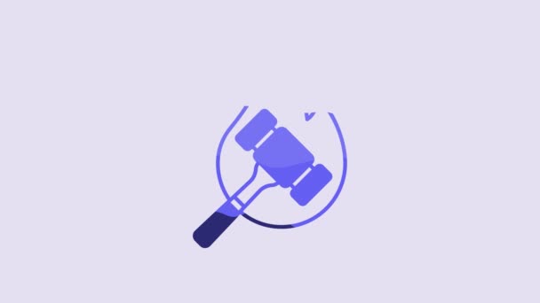 Pictograma Ciocan Licitație Albastră Izolată Fundal Violet Gavel Ciocanul Judecătorului — Videoclip de stoc