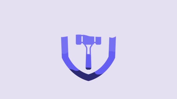 Blue Auction Hammer Icon Isolated Purple Background Gavel Hammer Judge — 图库视频影像
