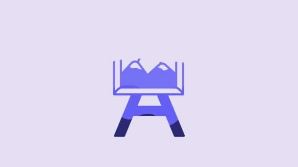 紫の背景に隔離された青のオークションの絵画アイコン 競売入札 販売およびバイヤー 4Kビデオモーショングラフィックアニメーション — ストック動画