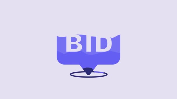 Icono Puja Azul Aislado Sobre Fondo Púrpura Licitación Subastas Venta — Vídeo de stock