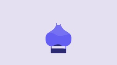 Blue Christian church tower icon isolated on purple background. Religion of church. 4K Video motion graphic animation.