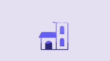 Blue Church building icon isolated on purple background. Christian Church. Religion of church. 4K Video motion graphic animation.