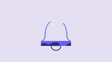 Blue Church bell icon isolated on purple background. Alarm symbol, service bell, handbell sign, notification symbol. 4K Video motion graphic animation.