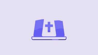Blue Pope hat icon isolated on purple background. Christian hat sign. 4K Video motion graphic animation.