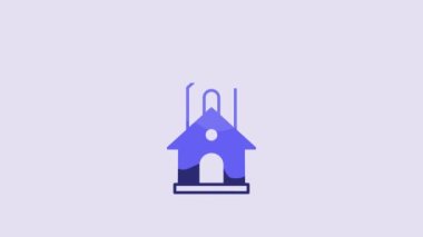 Blue Church building icon isolated on purple background. Christian Church. Religion of church. 4K Video motion graphic animation.