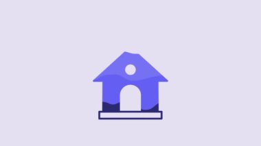 Blue Church building icon isolated on purple background. Christian Church. Religion of church. 4K Video motion graphic animation.
