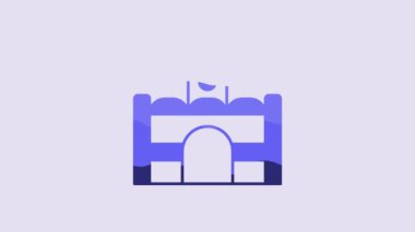 Blue Egyptian house icon isolated on purple background. 4K Video motion graphic animation.