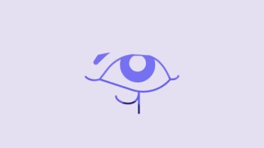 Blue Eye of Horus icon isolated on purple background. Ancient Egyptian goddess Wedjet symbol of protection, royal power and good health. 4K Video motion graphic animation.