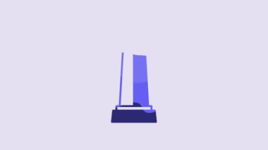 İskenderiye ikonunun mavi Obelisk 'i mor arkaplanda izole edilmiş. Taş heykel. Tarihi anıt. Yüksek sütunlu anıt ve sütun. 4K Video hareketli grafik canlandırması.