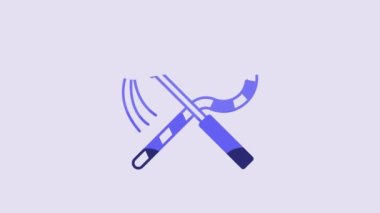 Blue Crook and flail icon isolated on purple background. Ancient Egypt symbol. Scepters of egypt. 4K Video motion graphic animation.