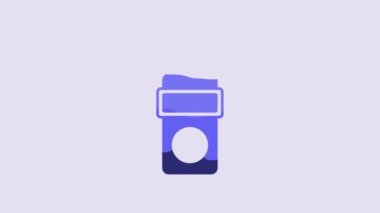 Blue Walkie talkie icon isolated on purple background. Portable radio transmitter icon. Radio transceiver sign. 4K Video motion graphic animation.