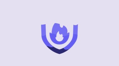 Blue Fire protection shield icon isolated on purple background. Insurance concept. Security, safety, protection, protect concept. 4K Video motion graphic animation.