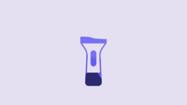 Blue Flashlight icon isolated on purple background. 4K Video motion graphic animation.