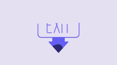 Mor arkaplanda mavi yangın çıkış simgesi izole edildi. Acil durum ikonunu ateşle. 4K Video hareketli grafik canlandırması.