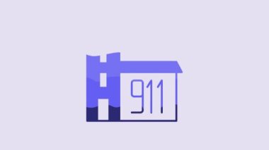 Blue Building of fire station icon isolated on purple background. Fire department building. 4K Video motion graphic animation.