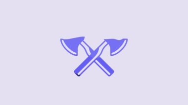 Blue Firefighter axe icon isolated on purple background. Fire axe. 4K Video motion graphic animation.