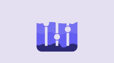 Blue Sound mixer controller icon isolated on purple background. Dj equipment slider buttons. Mixing console. 4K Video motion graphic animation.
