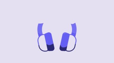 Blue Headphones icon isolated on purple background. Earphones. Concept for listening to music, service, communication and operator. 4K Video motion graphic animation.