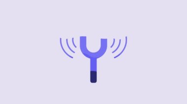 Blue Musical tuning fork for tuning musical instruments icon isolated on purple background. 4K Video motion graphic animation.