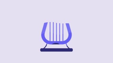 Blue Ancient Greek lyre icon isolated on purple background. Classical music instrument, orhestra string acoustic element. 4K Video motion graphic animation.
