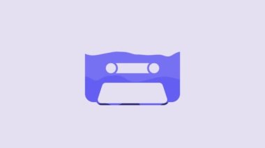 Blue Retro audio cassette tape icon isolated on purple background. 4K Video motion graphic animation.