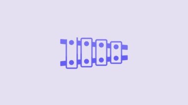 Blue Xylophone - musical instrument with thirteen wooden bars and two percussion mallets icon isolated on purple background. 4K Video motion graphic animation.