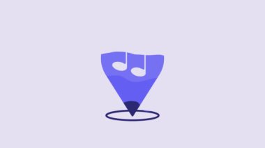 Blue Location musical note icon isolated on purple background. Music and sound concept. 4K Video motion graphic animation.