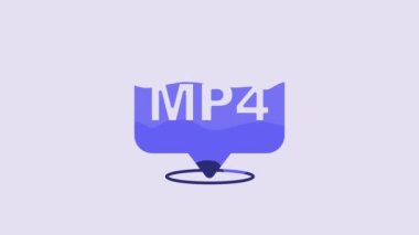 Blue MP4 file document. Download mp4 button icon isolated on purple background. MP4 file symbol. 4K Video motion graphic animation.