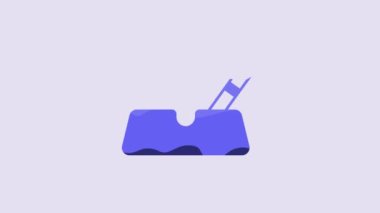 Blue Ashtray with cigarette icon isolated on purple background. 4K Video motion graphic animation.