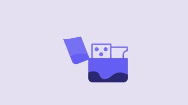Blue Lighter icon isolated on purple background. 4K Video motion graphic animation.