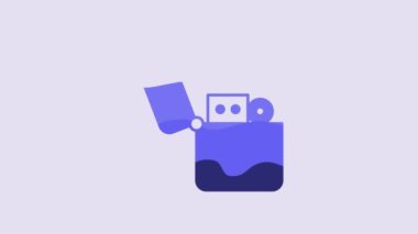 Blue Lighter icon isolated on purple background. 4K Video motion graphic animation.