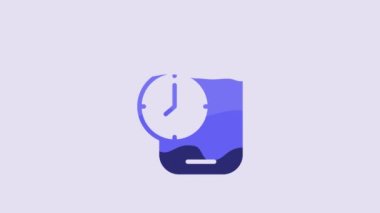 Blue Alarm clock app smartphone interface icon isolated on purple background. 4K Video motion graphic animation.