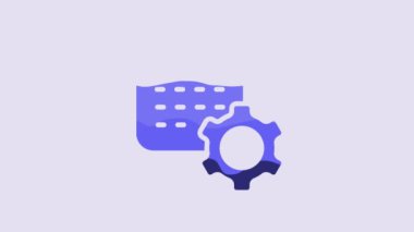 Blue Calendar settings icon isolated on purple background. Date settings. 4K Video motion graphic animation.